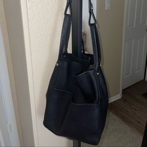 Black soft leather tote bag